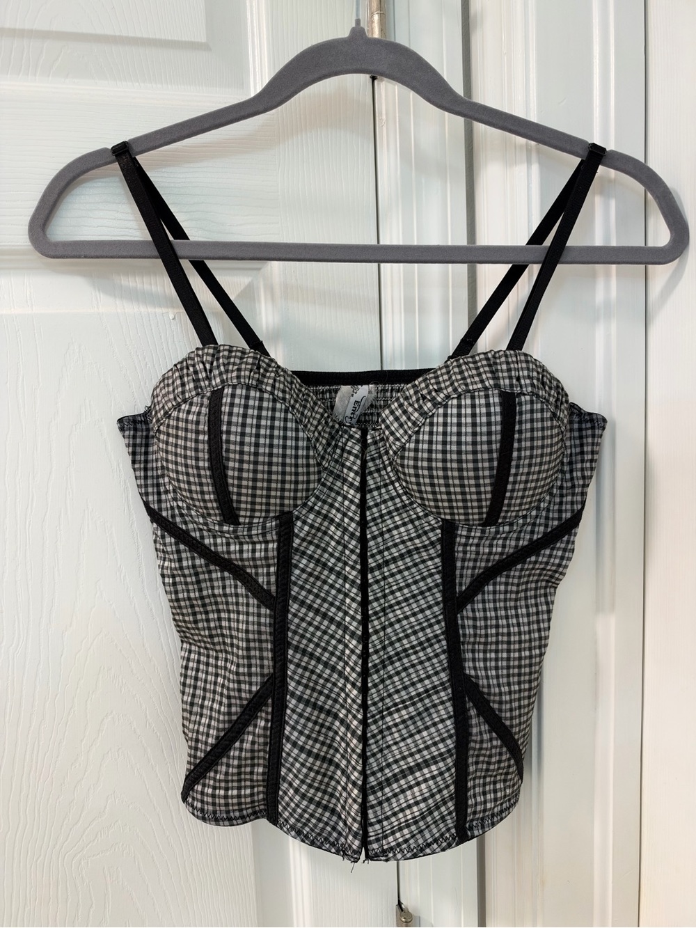 Vintage Bustier Corset yk2 Top in Black & White Plaid gingham structure size S